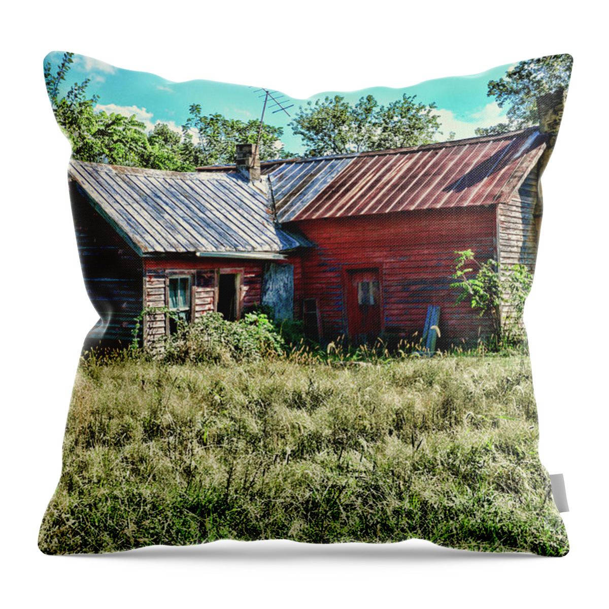 Paul Ward Throw Pillow featuring the photograph Little Red Farmhouse by Paul Ward