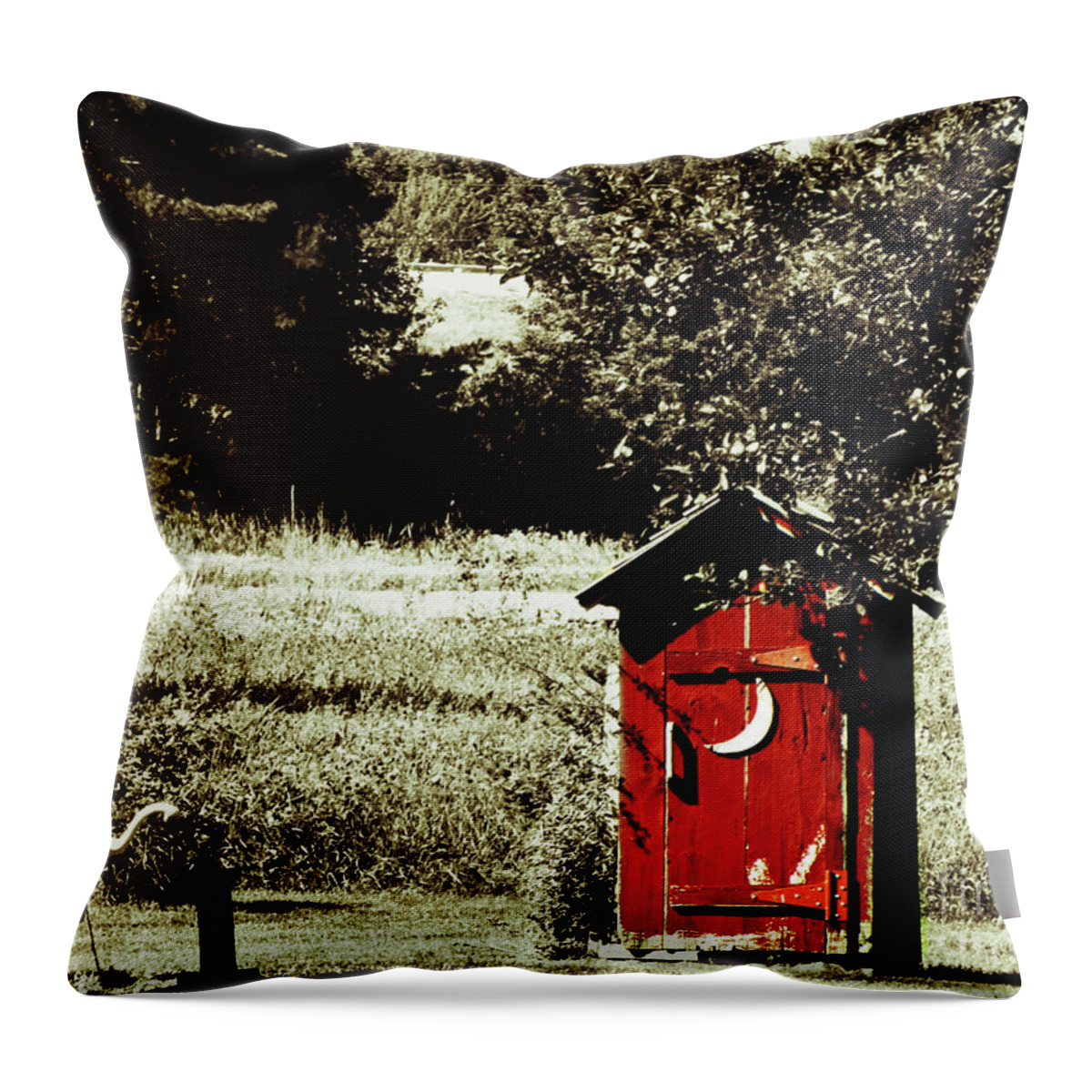 Landscape Throw Pillow featuring the photograph Little Red Outhouse by Ms Judi