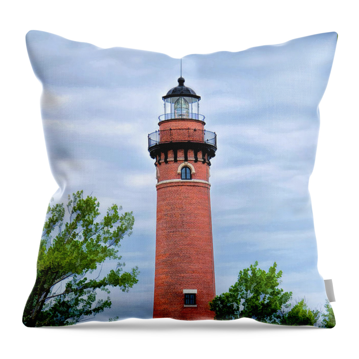 Little Sable Throw Pillow featuring the painting Little Sable Lighthouse by Christopher Arndt