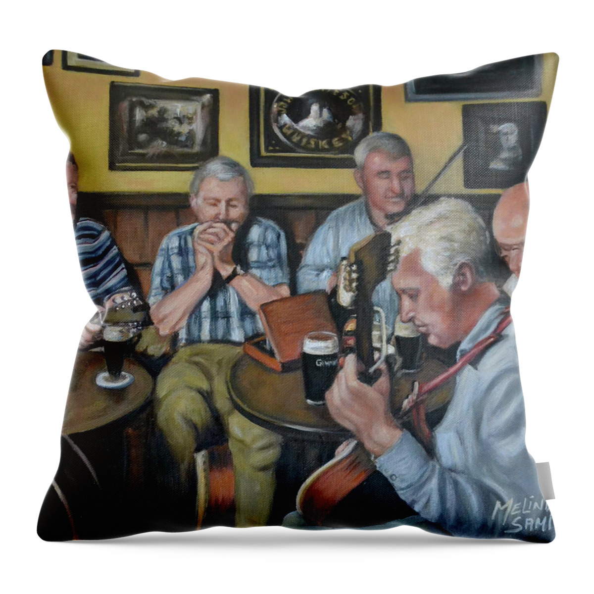 Irish Pub Throw Pillow featuring the painting Live at Matt Molloy's Pub by Melinda Saminski