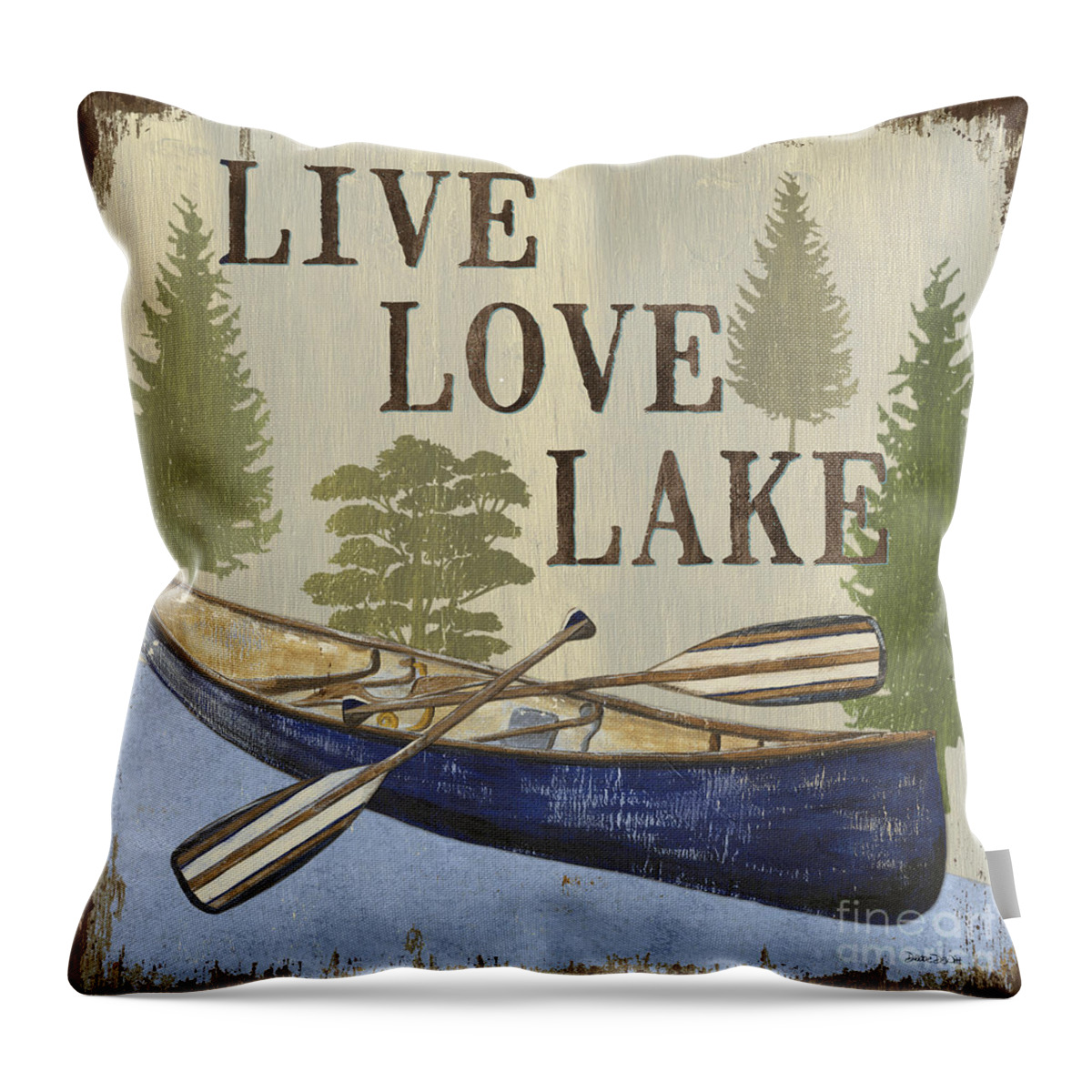 #faatoppicks Throw Pillow featuring the painting Live, Love Lake by Debbie DeWitt