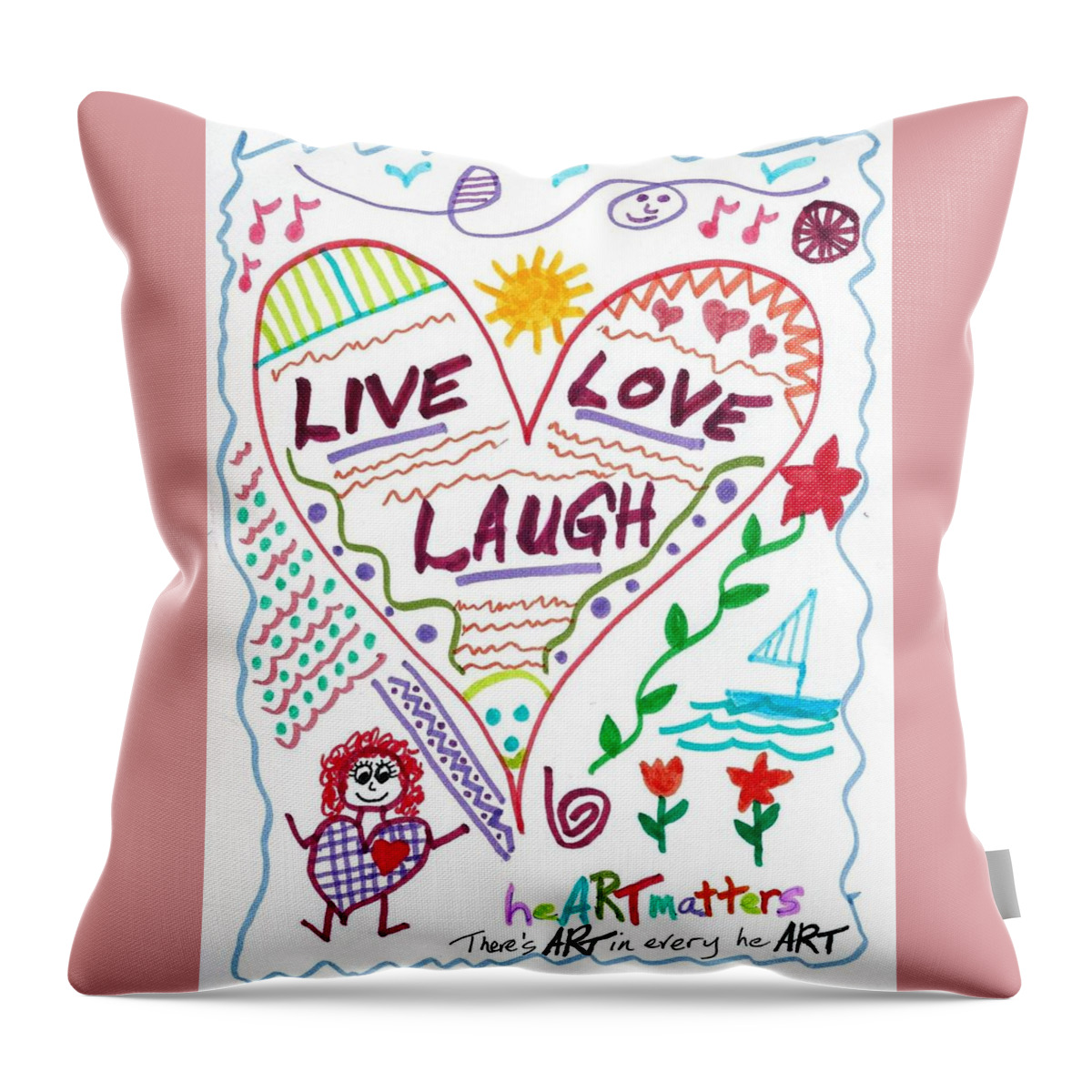 Doodle Art Throw Pillow featuring the drawing Live Love Laugh by Susan Schanerman