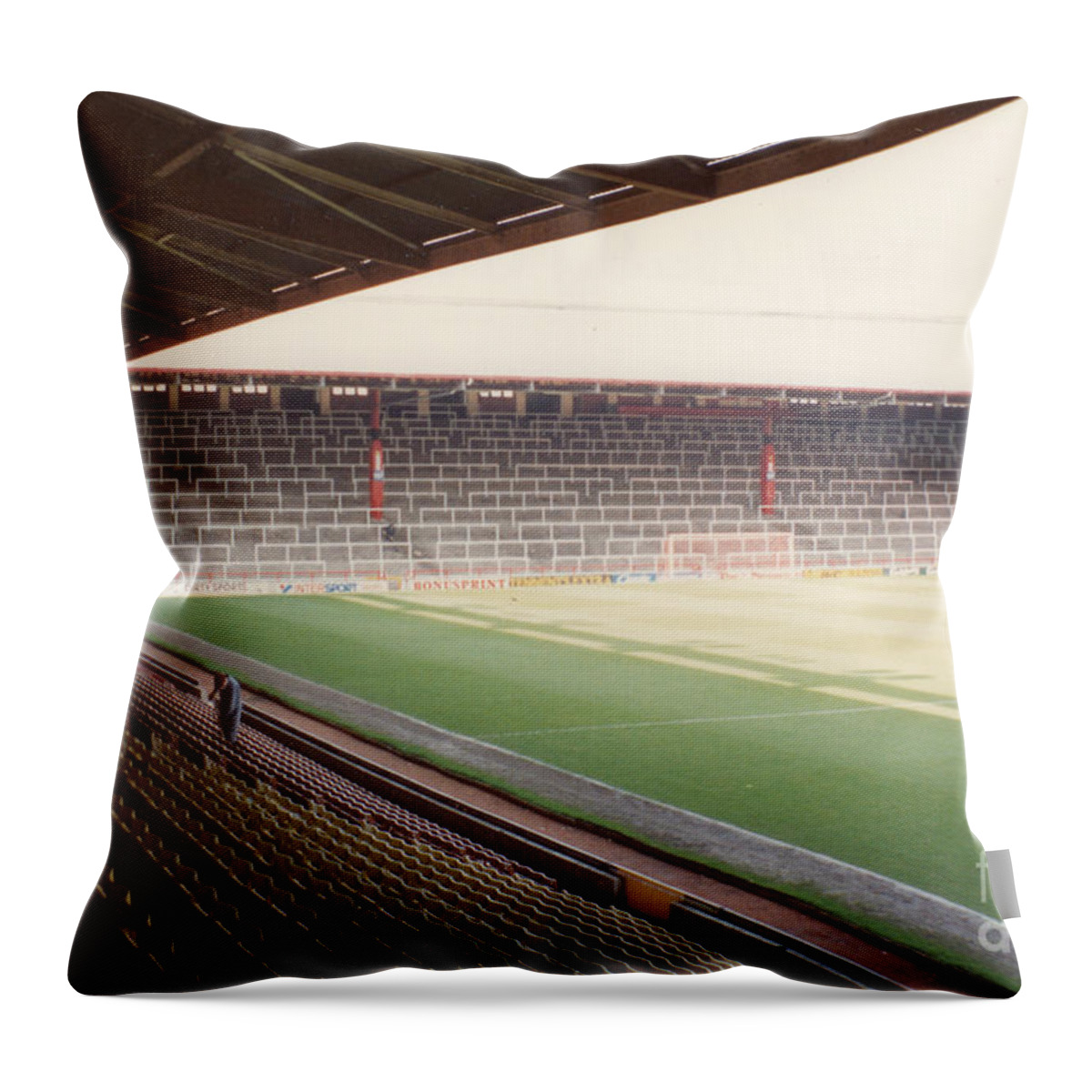Liverpool Throw Pillow featuring the photograph Liverpool - Anfield - The Kop 2 - 1991 by Legendary Football Grounds