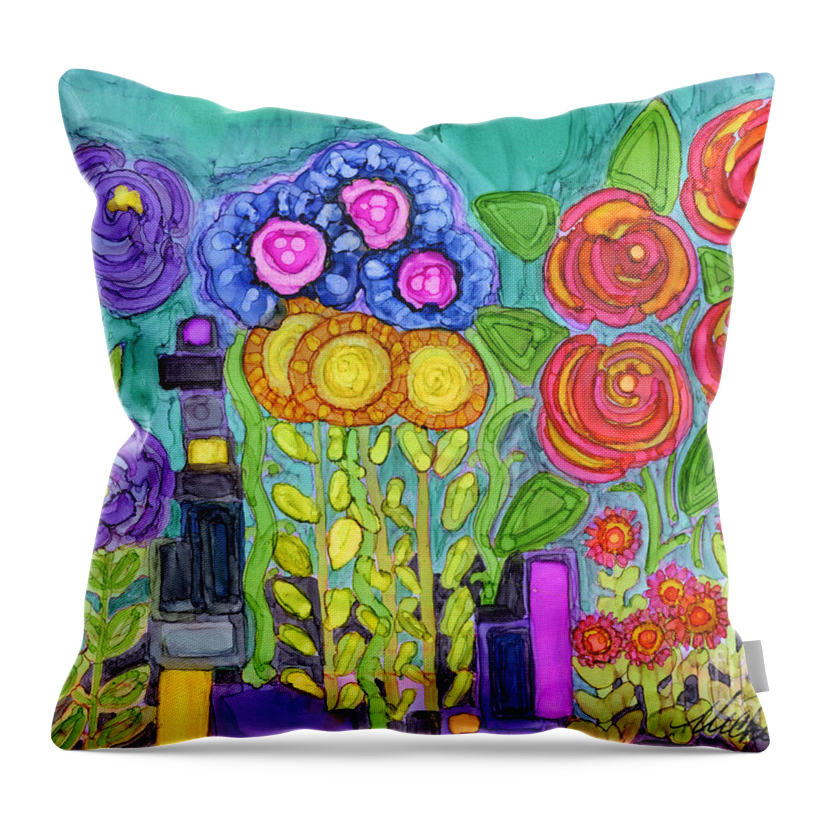 Abstract Throw Pillow featuring the painting Living Color by Vicki Baun Barry