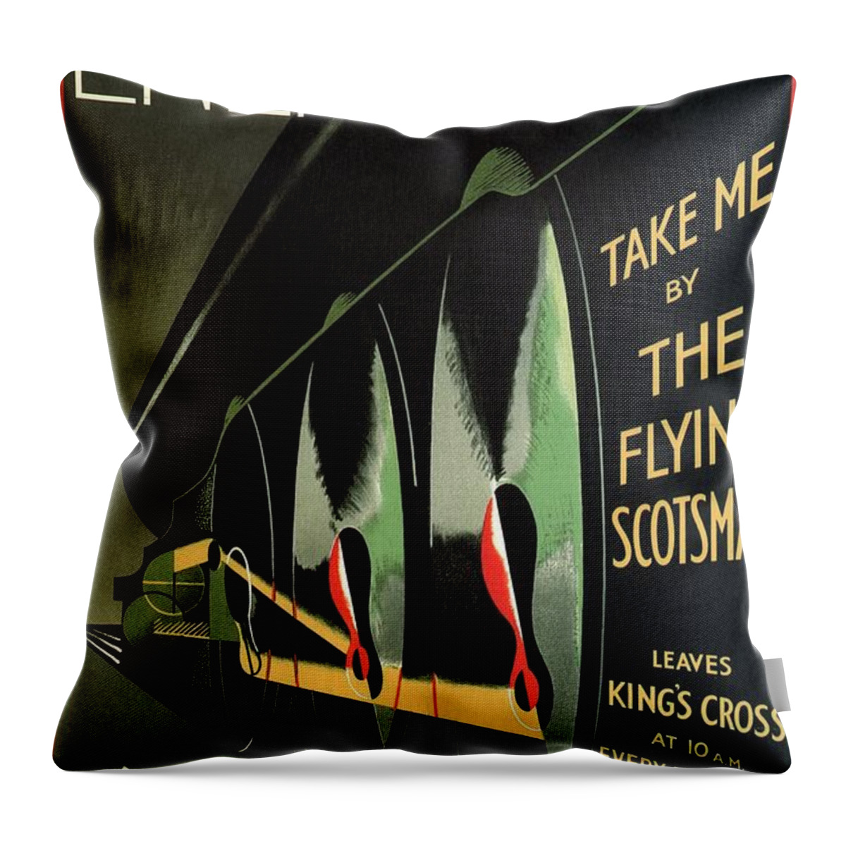 Lner Throw Pillow featuring the painting LNER - Flying Scotsman - King's Cross Railway Station - Art Deco - Vintage Advertising Poster by Studio Grafiikka