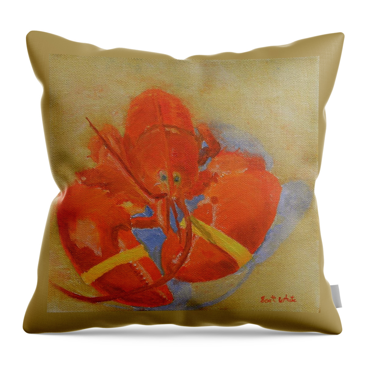 Lobster Still Life Throw Pillow featuring the painting Lobster In Red by Scott W White