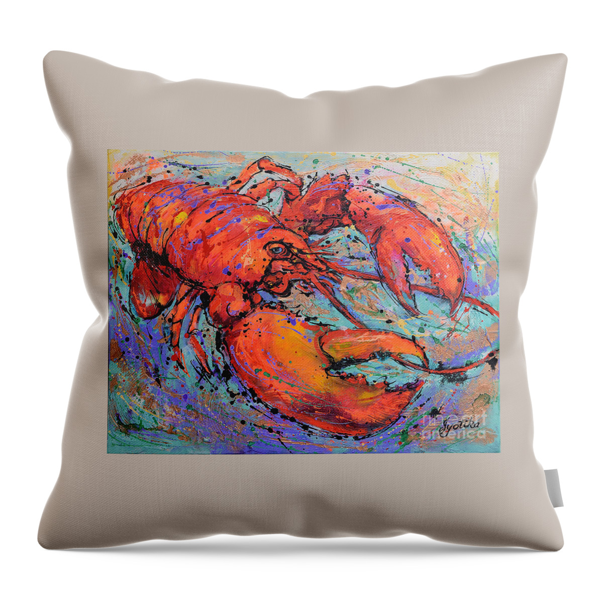  Throw Pillow featuring the painting Lobster by Jyotika Shroff