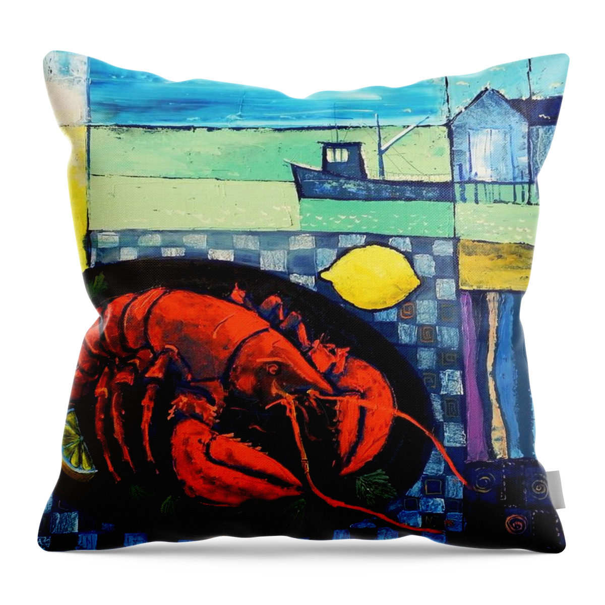  Throw Pillow featuring the painting Lobster by Mikhail Zarovny