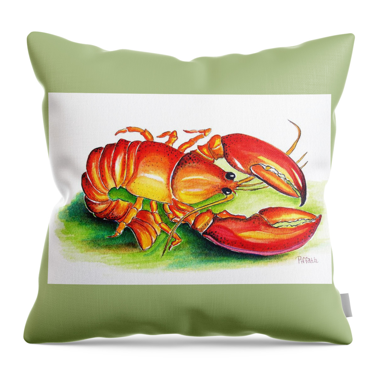 Red Throw Pillow featuring the painting Lobster by Patricia Piffath