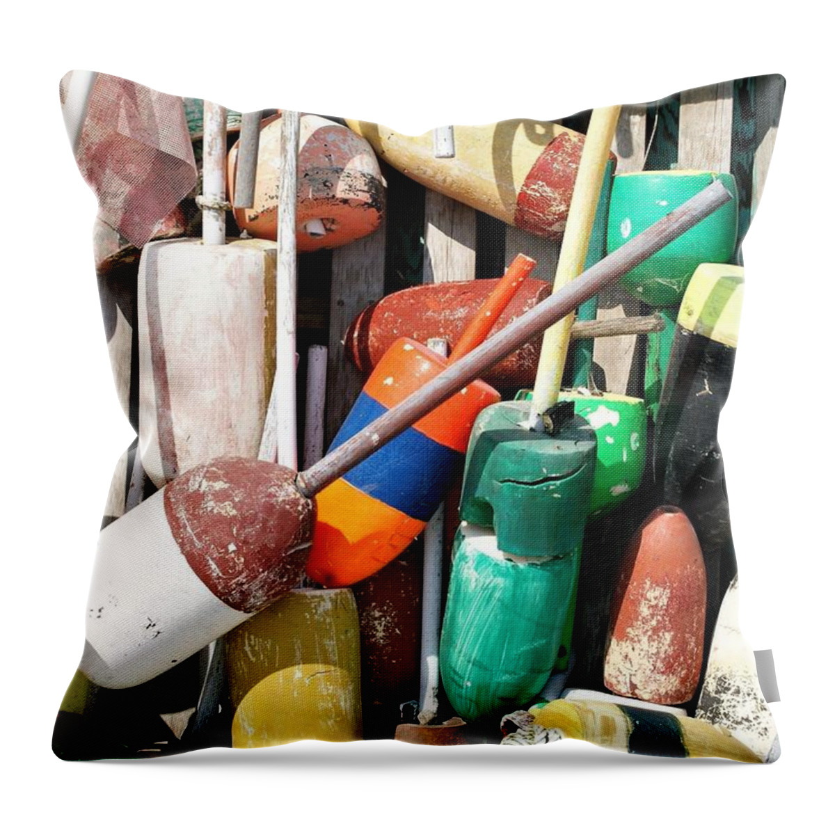 Colors Throw Pillow featuring the photograph Lobster Trap Markers by Lois Lepisto
