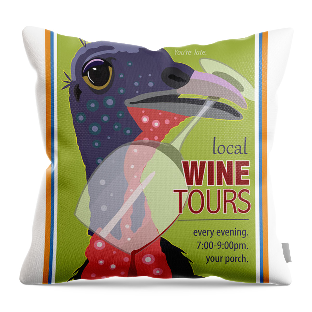 Brookline Turkeys Throw Pillow featuring the digital art Local Wine Tours by Caroline Barnes