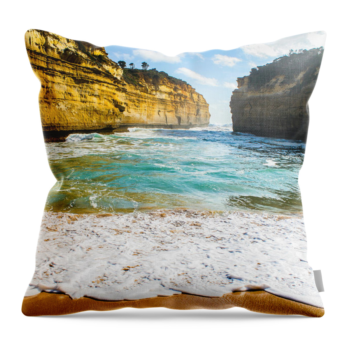 Waves Throw Pillow featuring the photograph Loch Ard Gorge by Max Serjeant