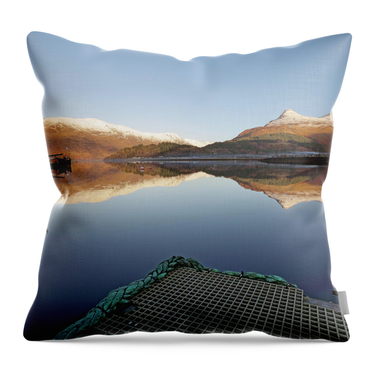 Winter In Glencoe Throw Pillow featuring the photograph Loch Leven Reflection by Grant Glendinning