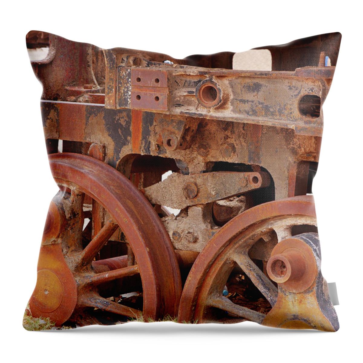 Rusty Throw Pillow featuring the photograph Locomotive In The Desert by Aidan Moran