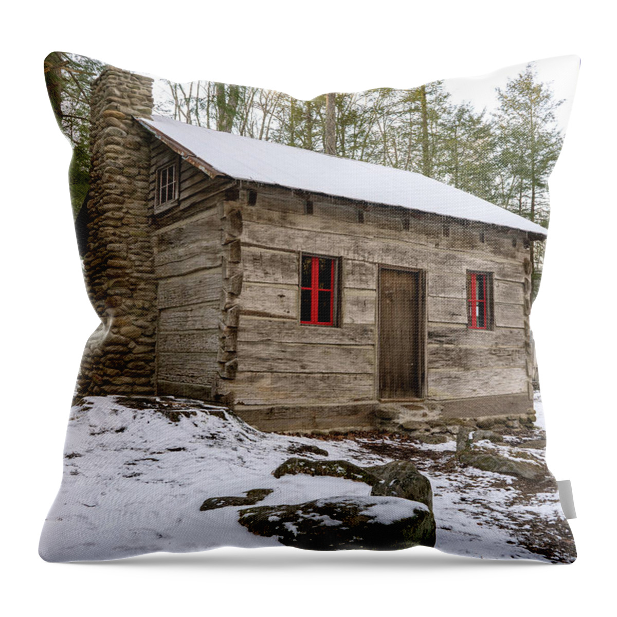 January Throw Pillow featuring the photograph Log Cabin Elkmont by Sharon Popek