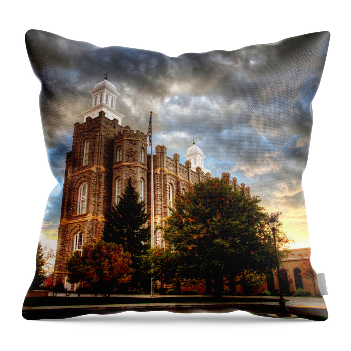 Worship Throw Pillow featuring the photograph Logan Temple Cloud Backdrop by David Andersen