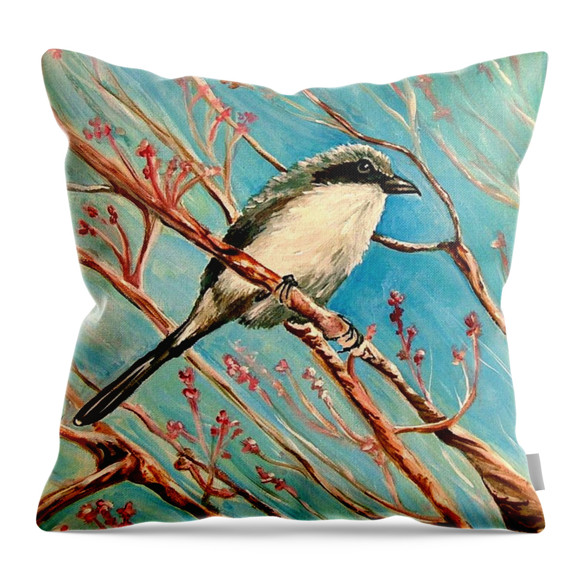 Loggerhead Shrike Throw Pillow featuring the painting Loggerhead Shrike by Carol Allen Anfinsen