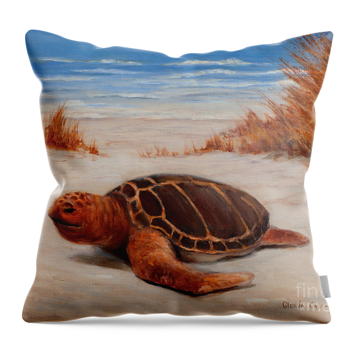 Turtle Throw Pillow featuring the painting Loggerhead Turtle by Glenda Cason