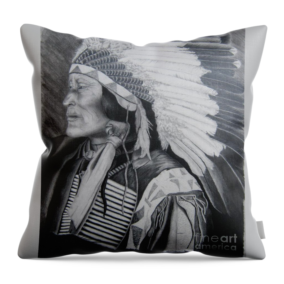 Native American Throw Pillow featuring the drawing Lokata chief by John Huntsman