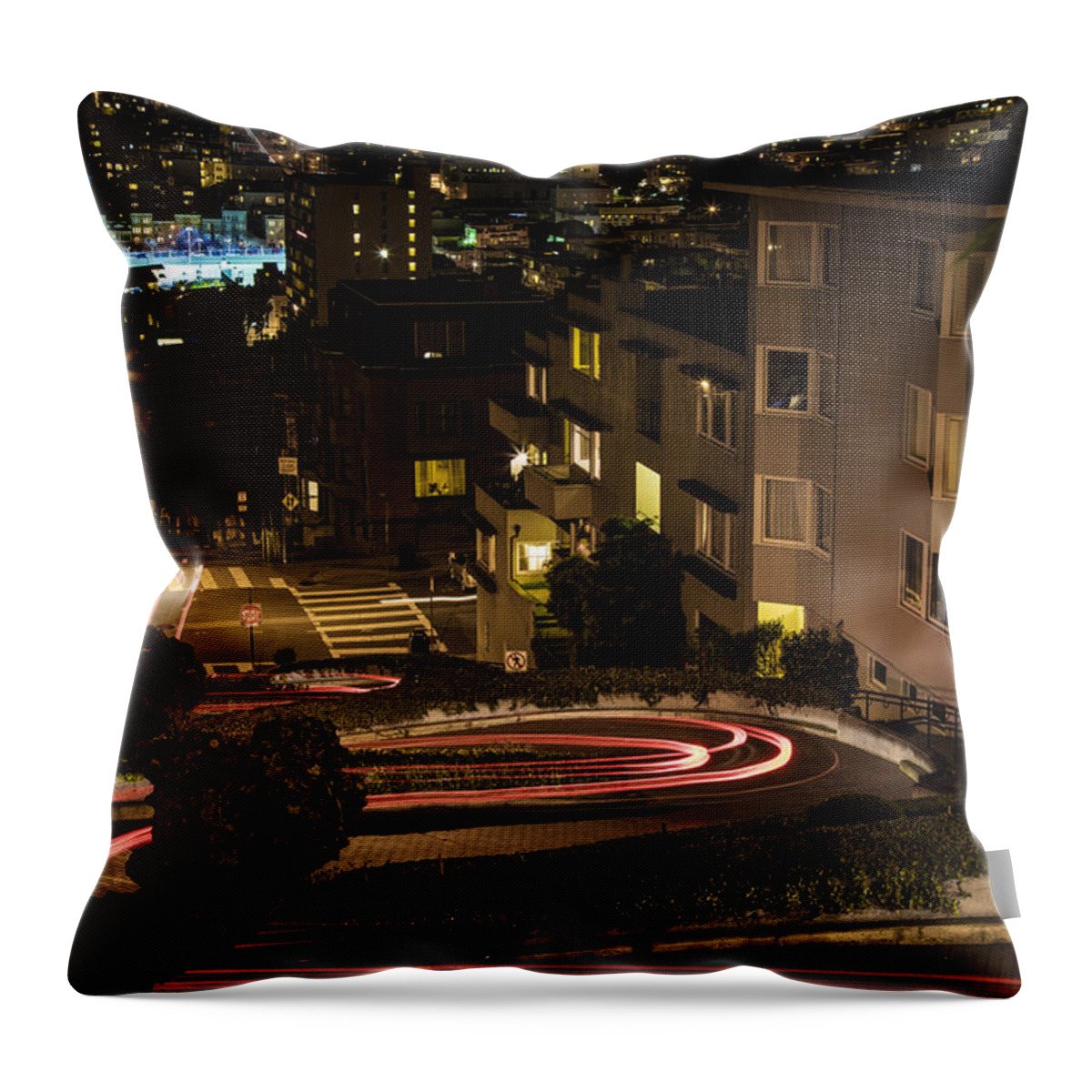 San Fransico Throw Pillow featuring the photograph Lombard Street Streaking Color by John McGraw