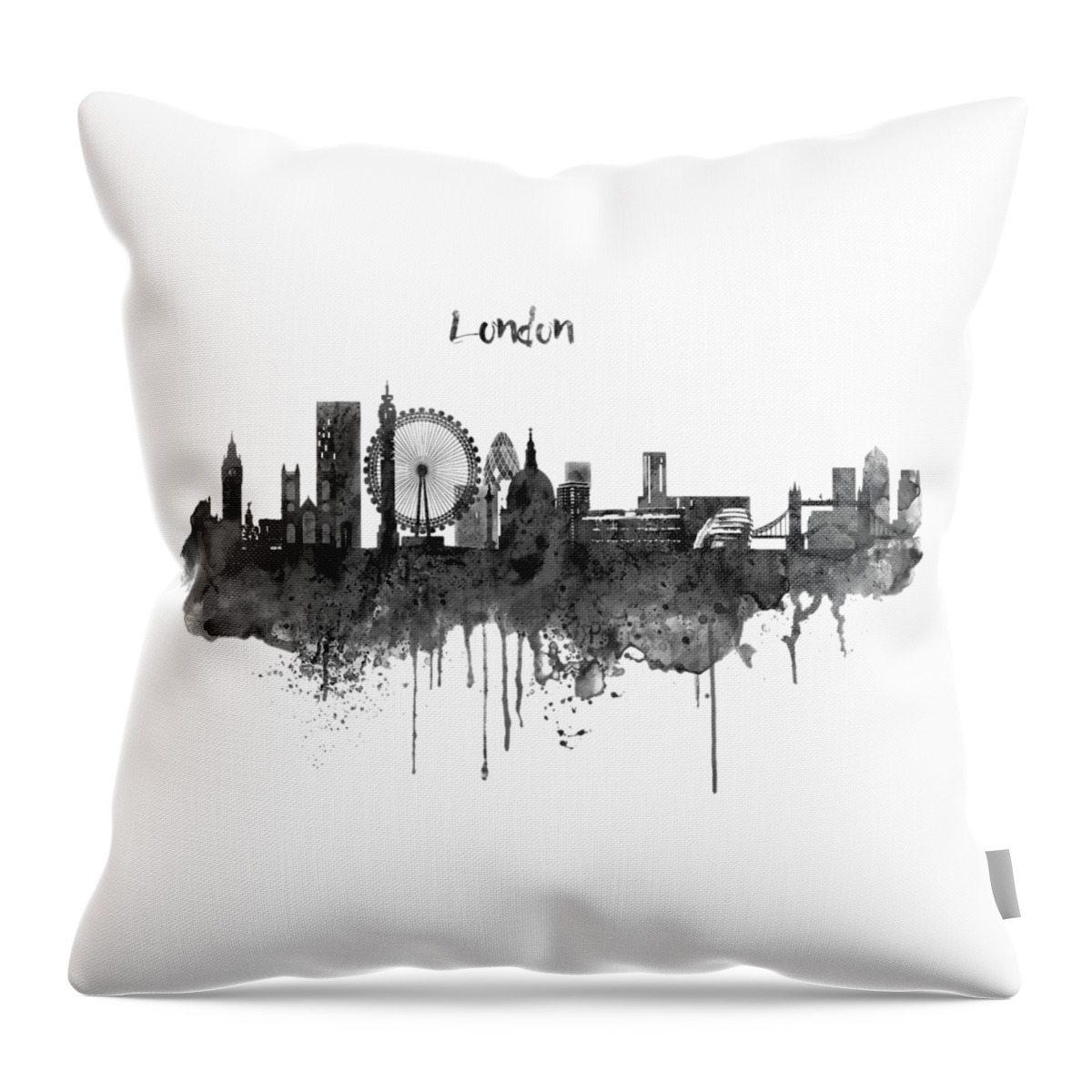 London Throw Pillow featuring the painting London Black and White Skyline watercolor by Marian Voicu