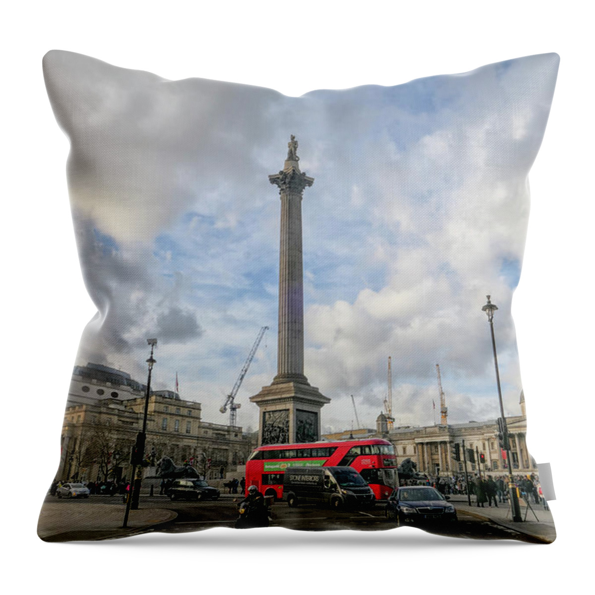 Admiral Throw Pillow featuring the photograph London bus and Lord Nelson by Patricia Hofmeester