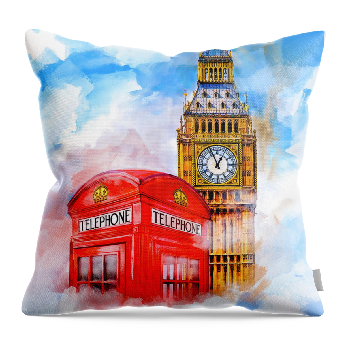 London Throw Pillow featuring the mixed media London Dreaming by Mark E Tisdale