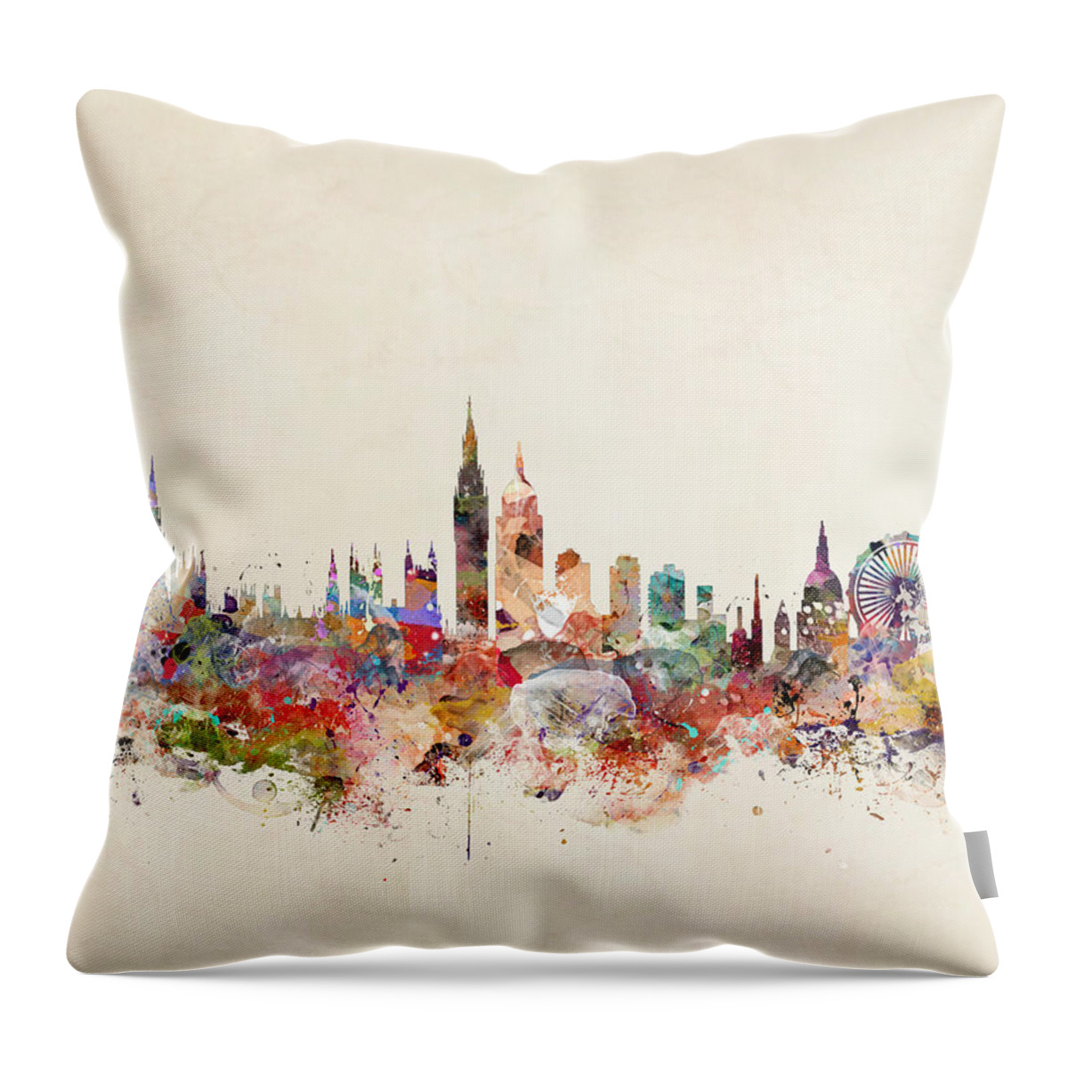 London City Skyline Throw Pillow featuring the painting London England City Skyline by Bri Buckley