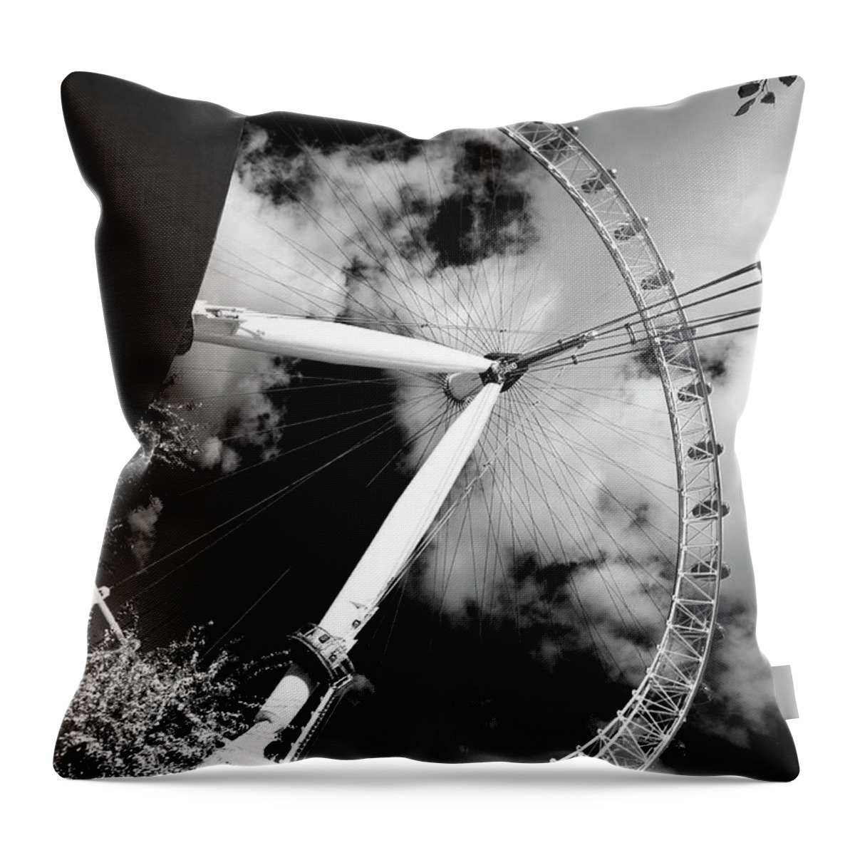 London Throw Pillow featuring the photograph London Ferris Wheel BW by Agusti Pardo Rossello