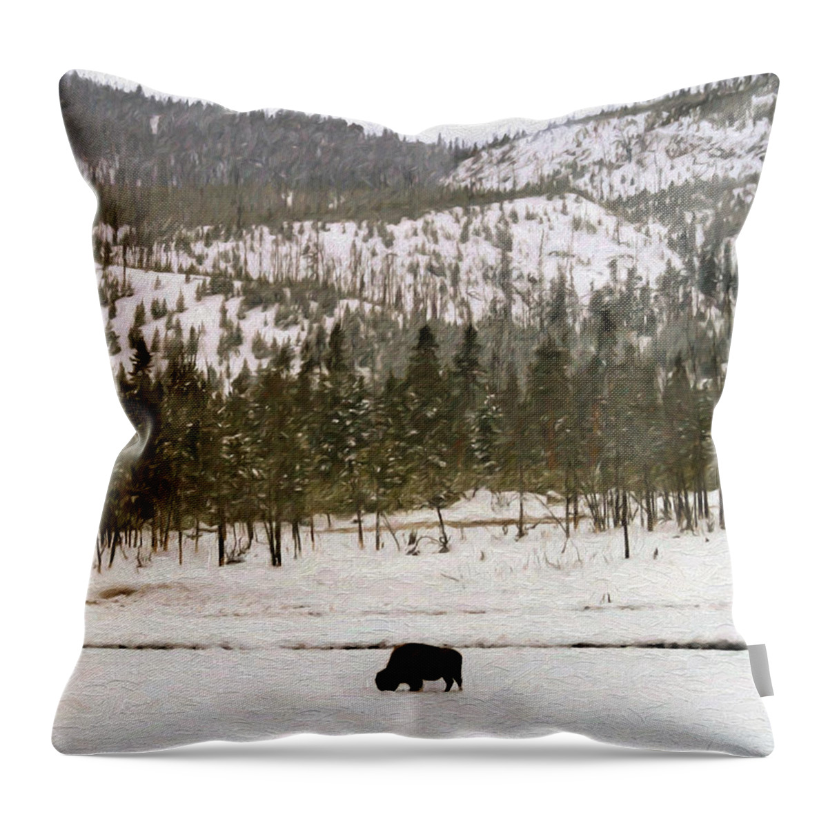 Yellowstone Throw Pillow featuring the photograph Lone Buffalo by Susan Rissi Tregoning