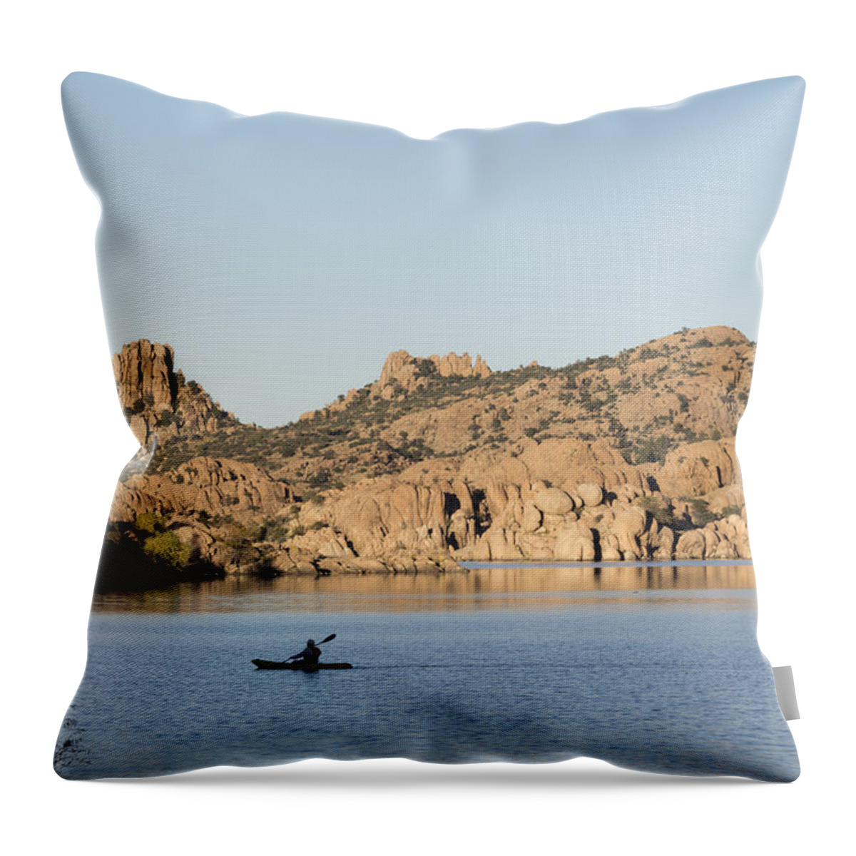 Watson Lake Throw Pillow featuring the photograph Lone Canoe by Laura Pratt