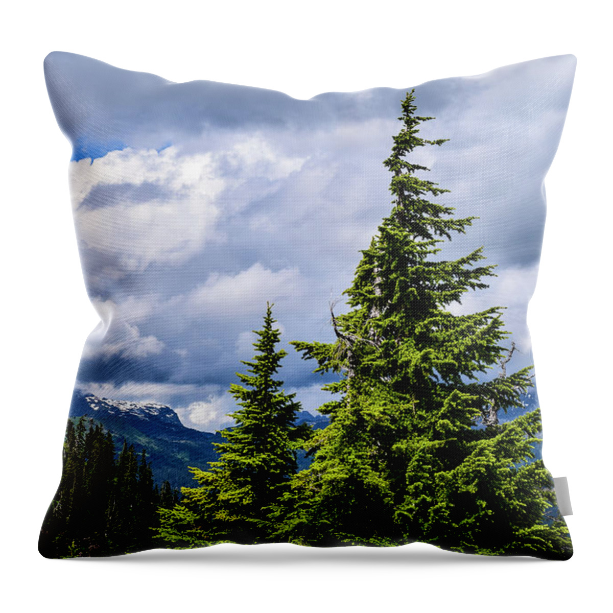 Mt. Baker Throw Pillow featuring the photograph Lone Fir with Clouds by Tom Cochran