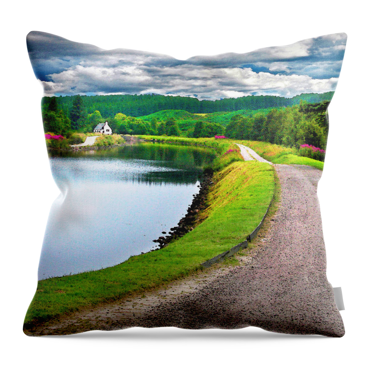 Scotland Throw Pillow featuring the digital art Lone Highland Farm by Vicki Lea Eggen