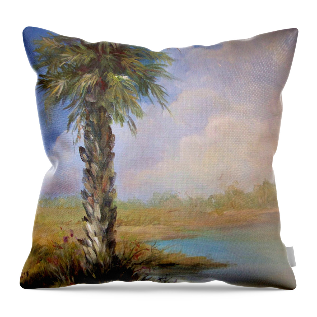Palm Tree Throw Pillow featuring the painting Lone Palm by Deborah Smith