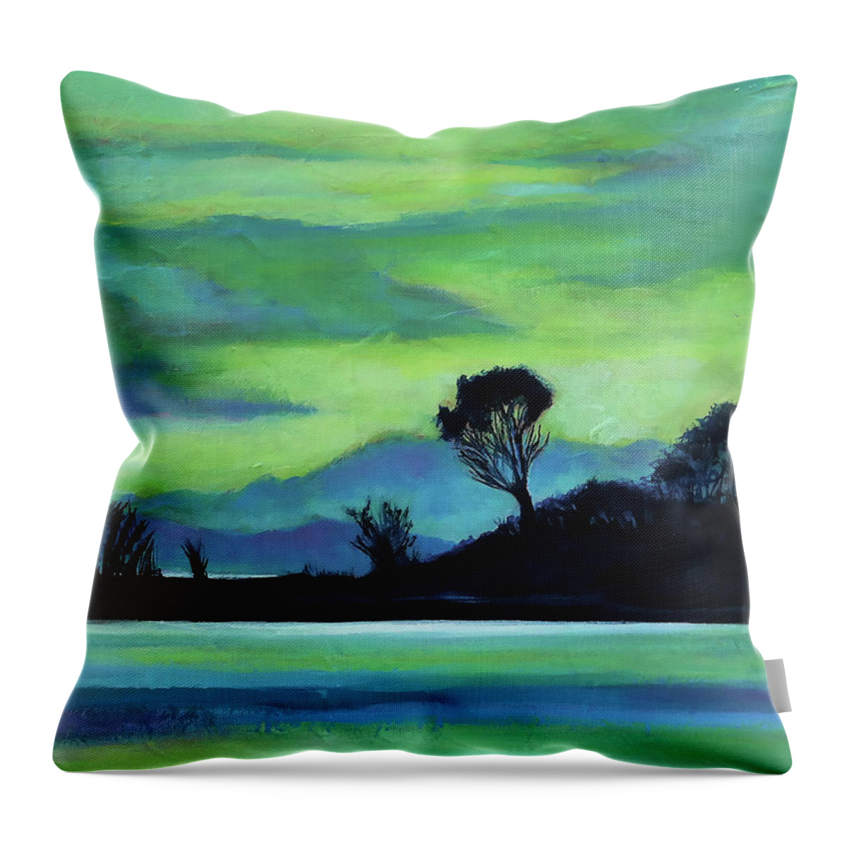 Art Throw Pillow featuring the painting Lone Tree on the Salish Sea by Angela Treat Lyon