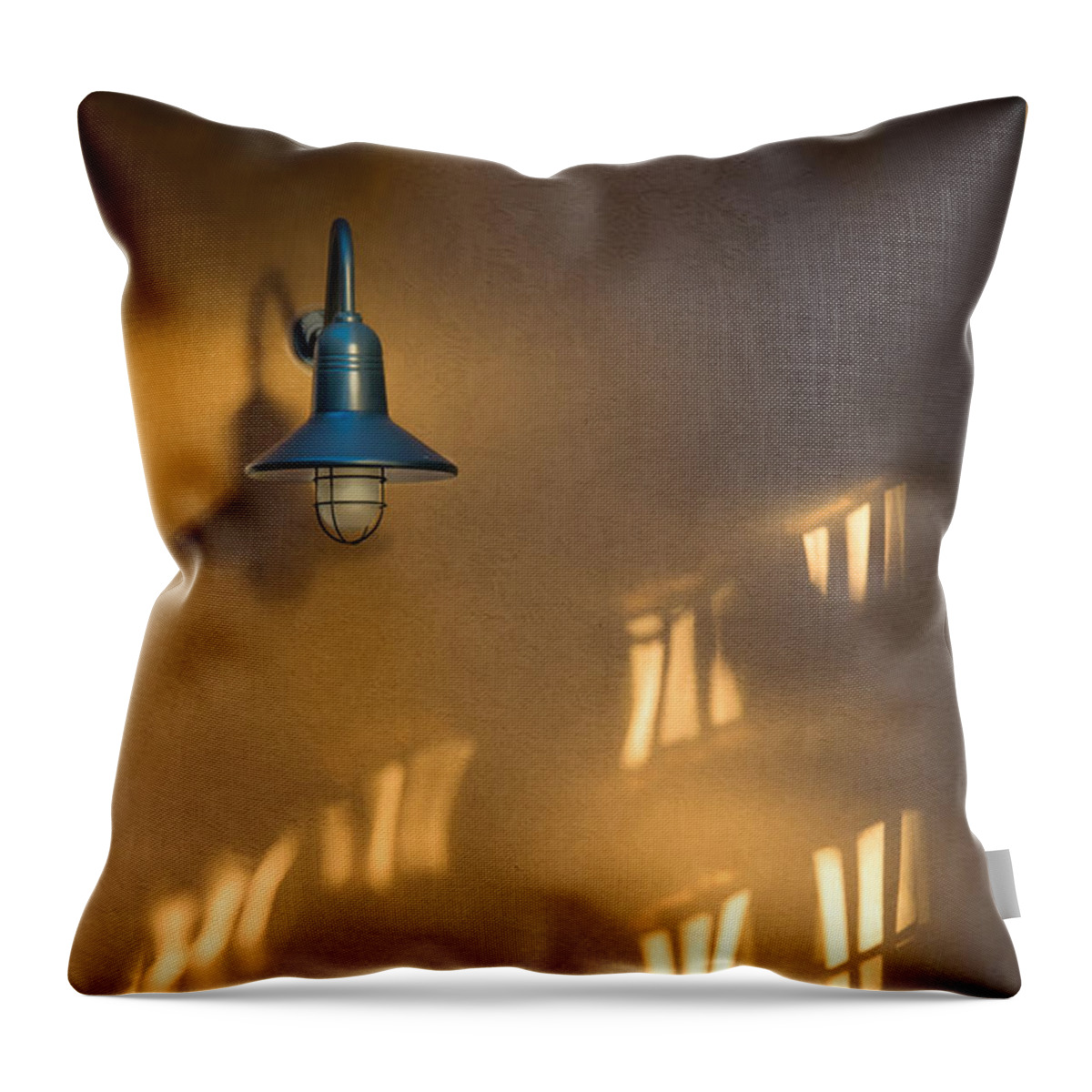 Red Bank Throw Pillow featuring the photograph Lonely Lamp Among Sunrise Window Light Reflections by Gary Slawsky