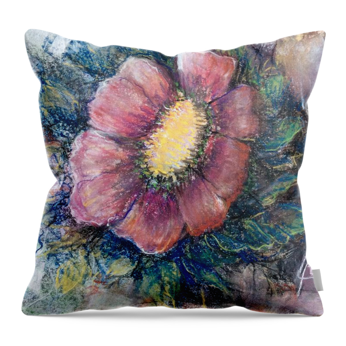 Flower Throw Pillow featuring the drawing Lonely on the Rock by Laila Awad Jamaleldin