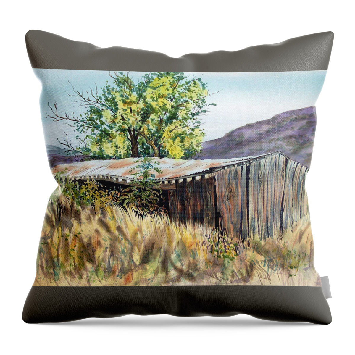 Old Barn Throw Pillow featuring the painting Long Barn by Lynne Haines
