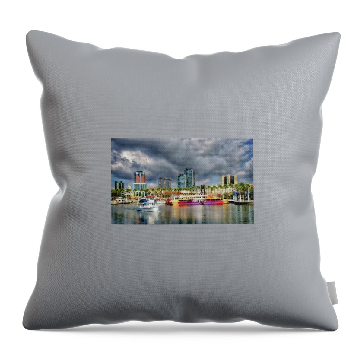 Marina Throw Pillow featuring the photograph Long Beach Shoreline Marina by Joseph Hollingsworth