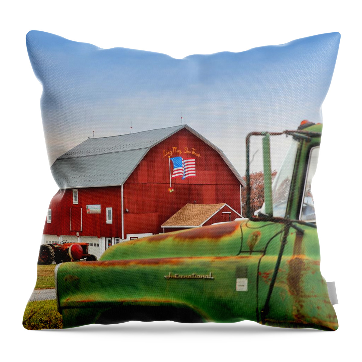 Americana Throw Pillow featuring the photograph Long May She Wave by DJ Florek