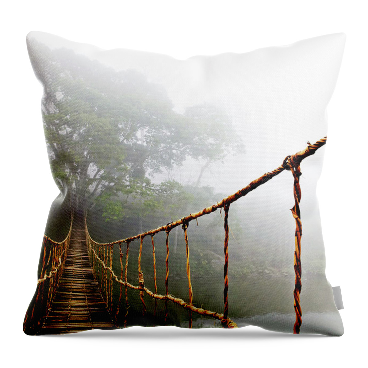#faatoppicks Throw Pillow featuring the photograph Long Rope Bridge by Skip Nall