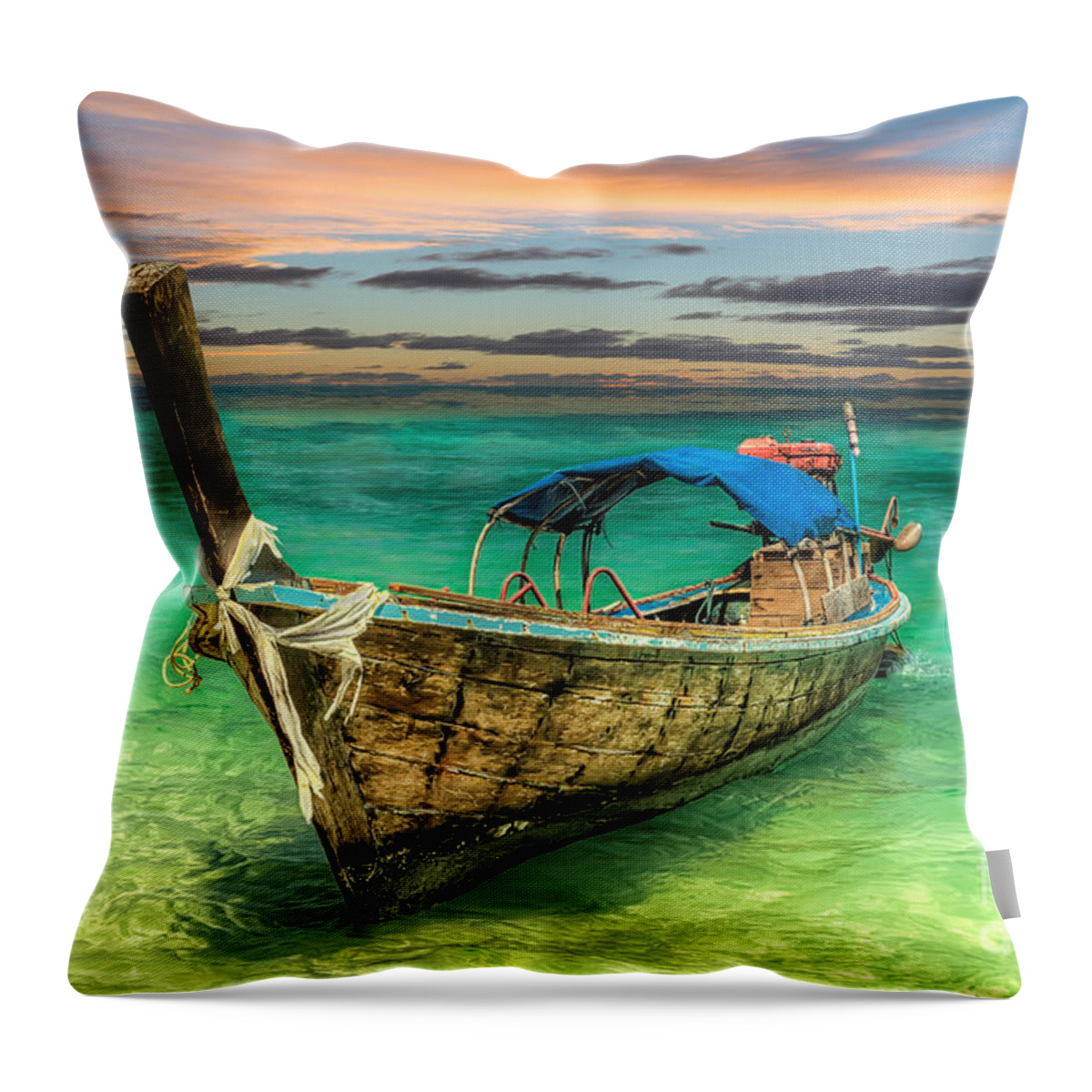 Koh Lanta Throw Pillow featuring the photograph Longboat Sunset by Adrian Evans