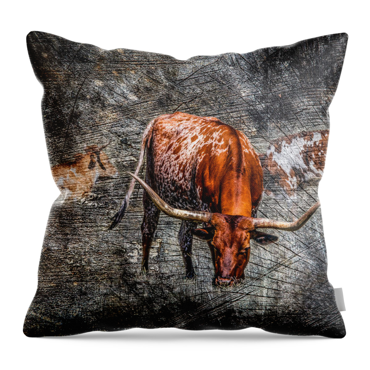 Animal Throw Pillow featuring the photograph Longhorn Cattle by Doug Long