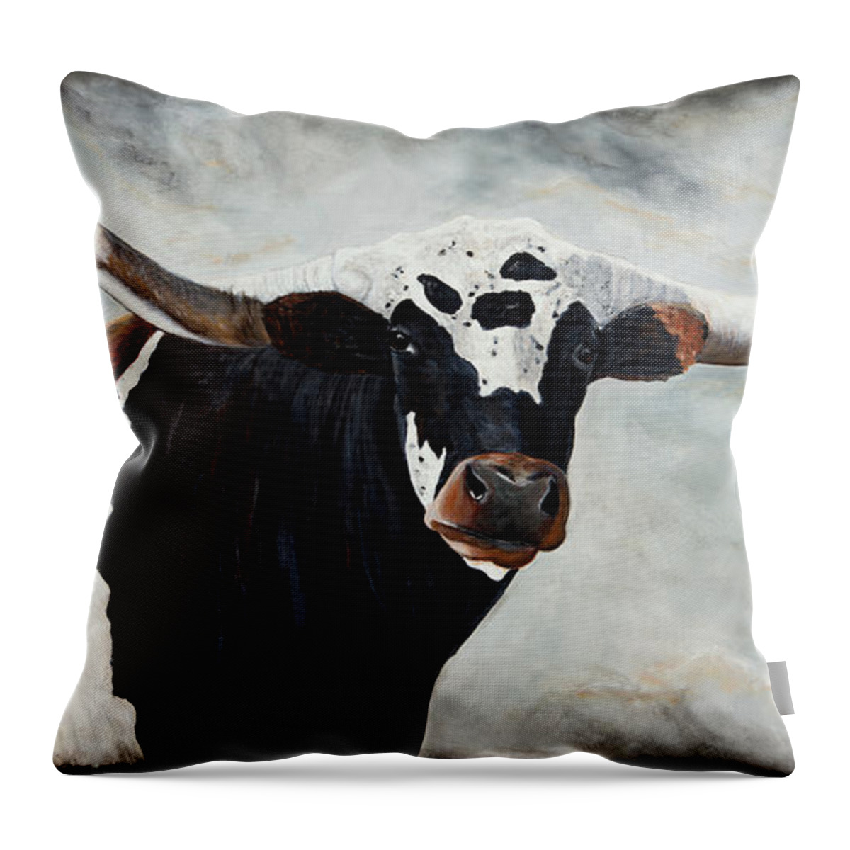 Longhorn Throw Pillow featuring the painting Longhorn by Dede Koll