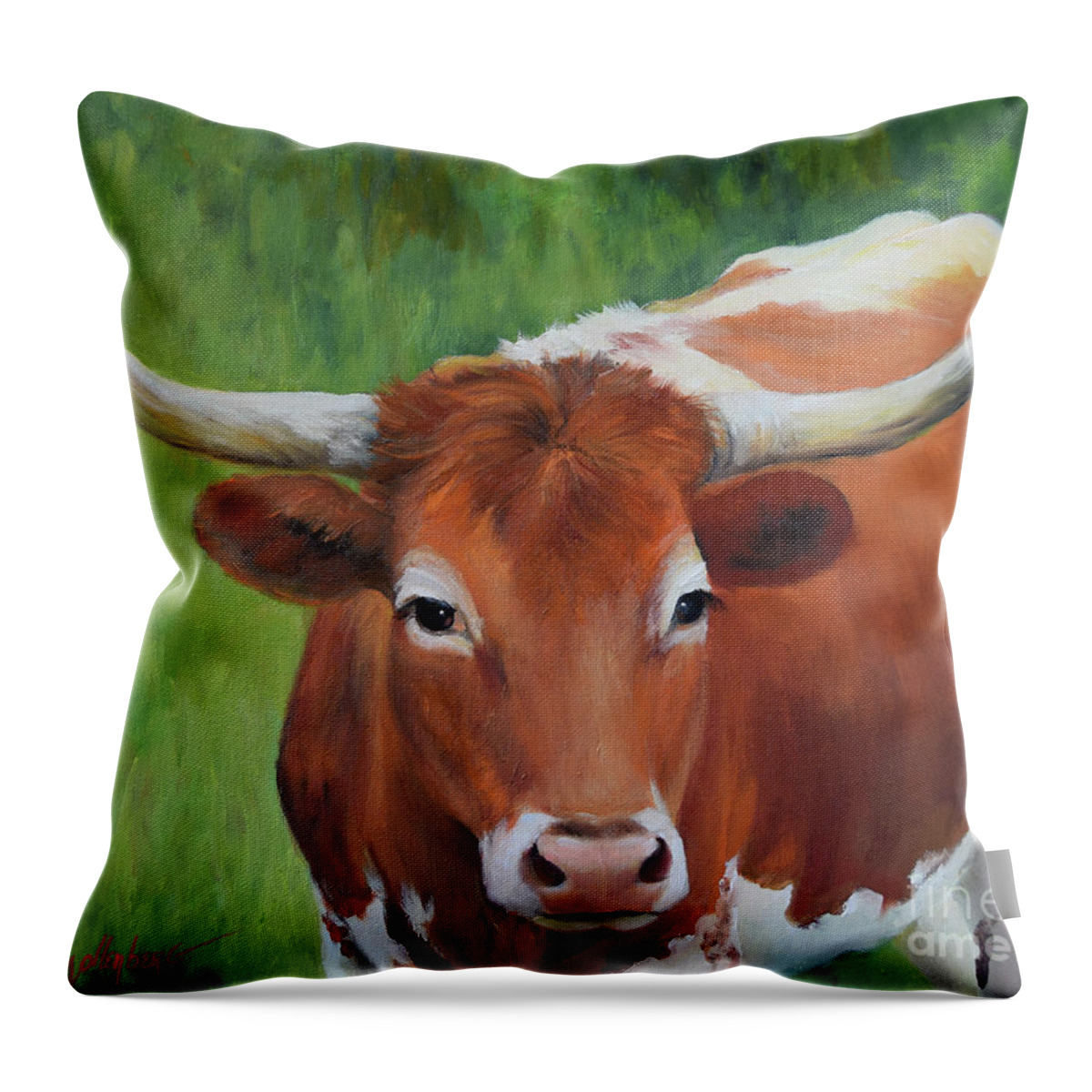 Longhorn Print Throw Pillow featuring the painting Longhorn I by Cheri Wollenberg