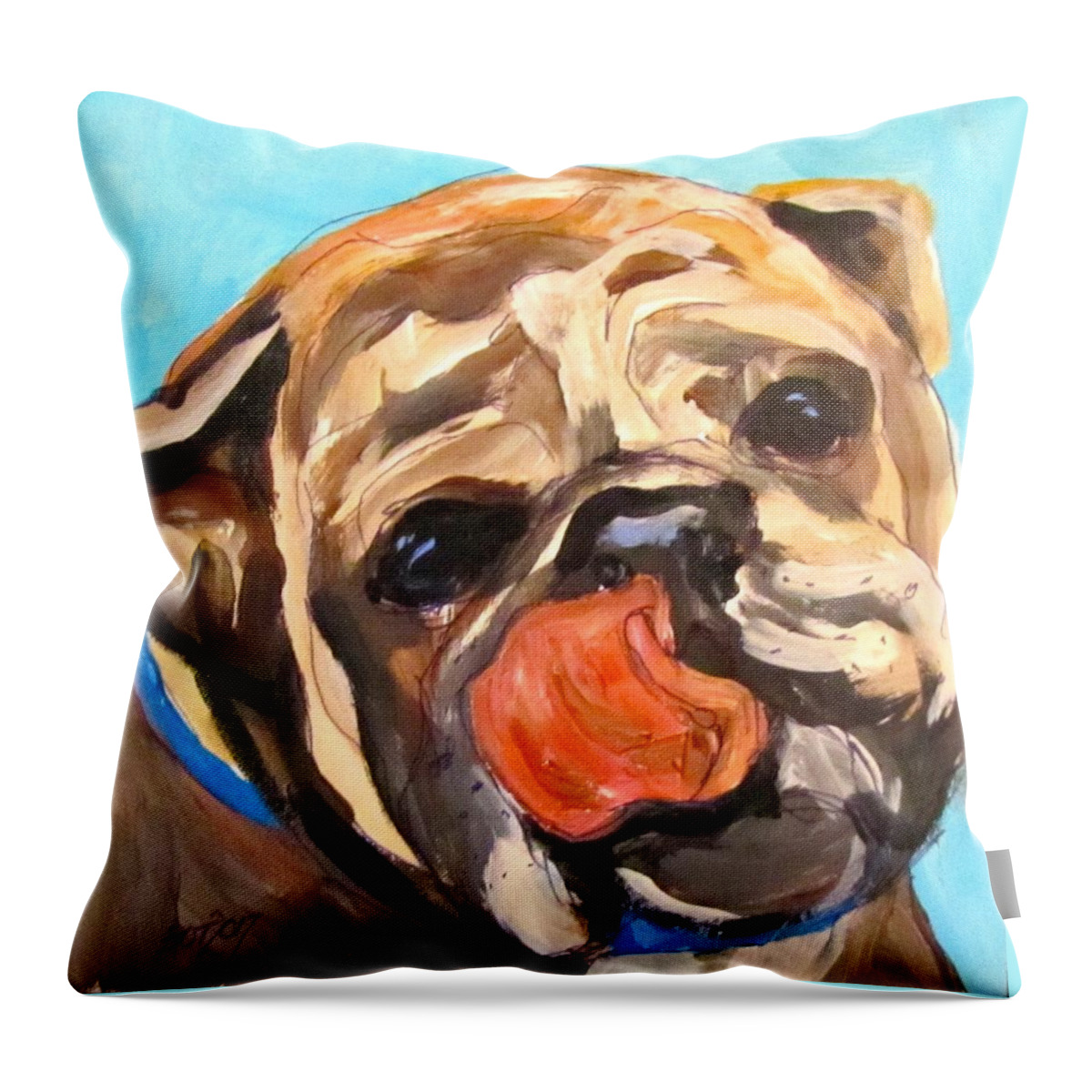 Dog Throw Pillow featuring the painting Look I can Lick My Nose by Barbara O'Toole