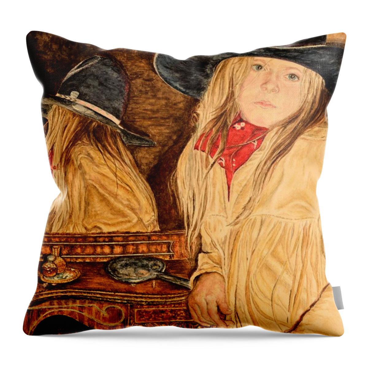 Western Paintings Throw Pillow featuring the painting Looking Back by Traci Goebel