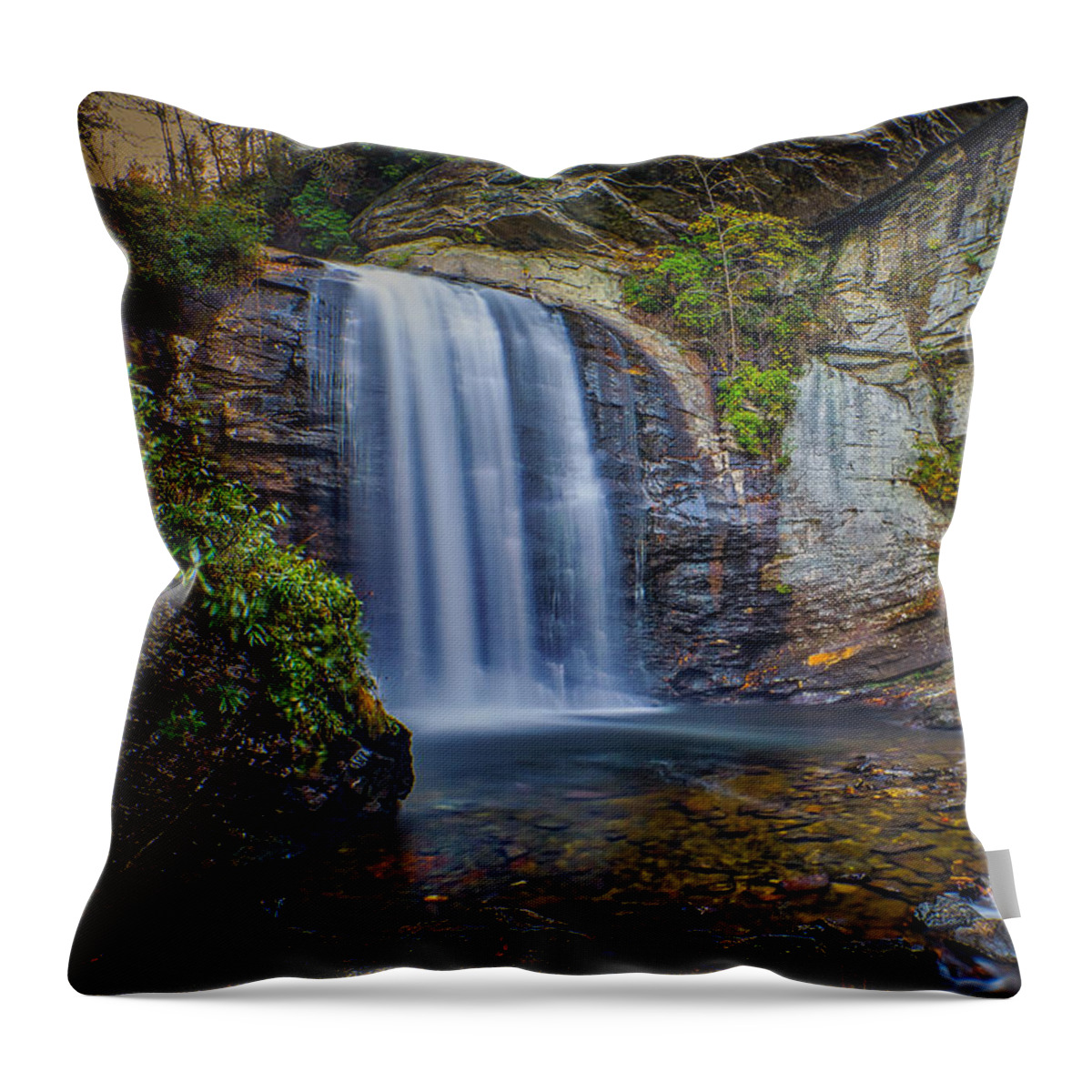 Waterfall Throw Pillow featuring the photograph Looking Glass Falls in the Blue Ridge Mountains Brevard North Carolina by T Lowry Wilson