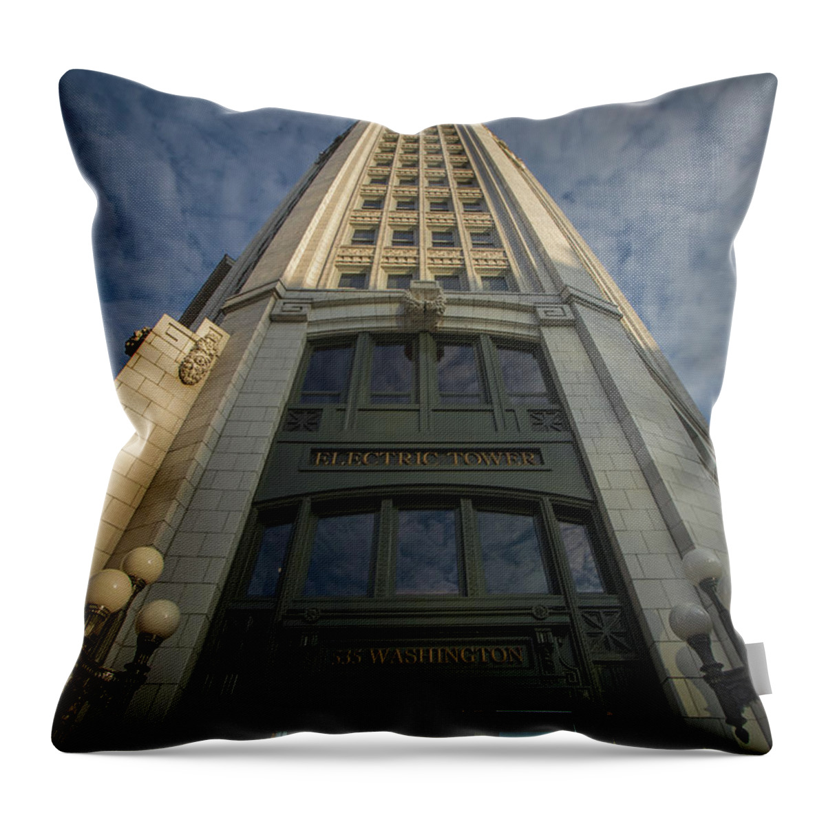 Buffalo Throw Pillow featuring the photograph Looking up at the Electric Tower by Jay Smith