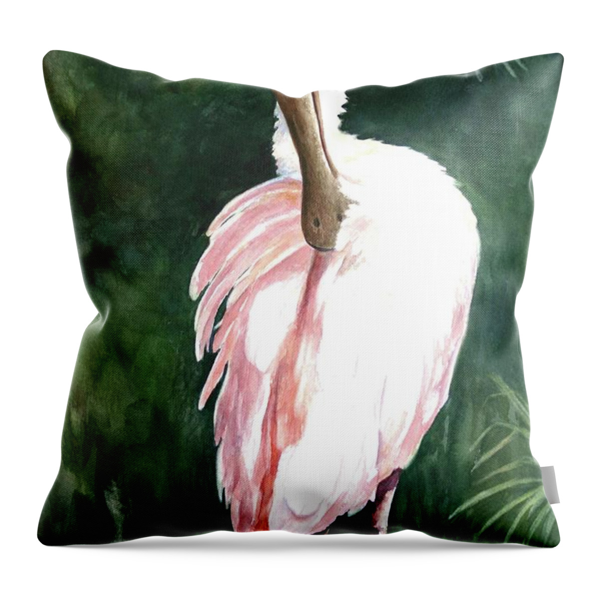 Spoonbill Throw Pillow featuring the painting Look'n Back - Spoonbill by Roxanne Tobaison